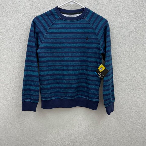Volcom Blue Speckle Stripe Pullover Crewneck Sweatshirt Boys Youth sz Small NEW - Picture 1 of 7